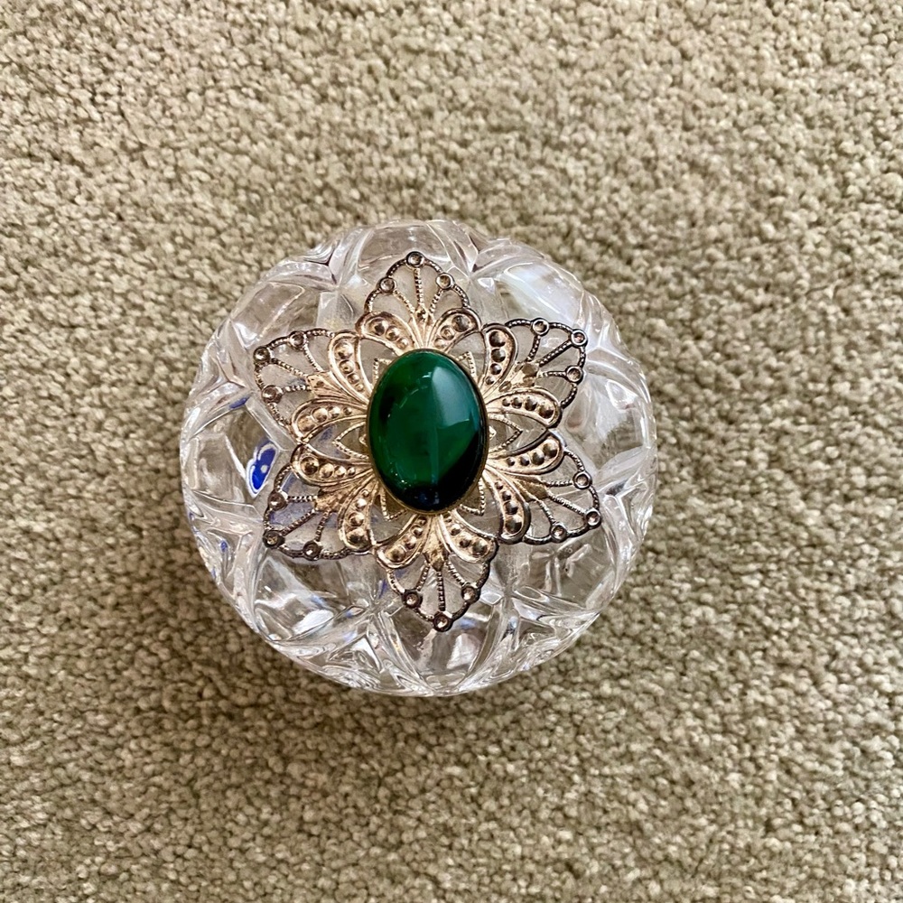 Vintage RCR - Royal Crystal Rock Trinket Dish with Malachite Stone on Top